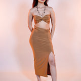 Brown Knot Skirt Set