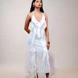 White Ruffle Chiffon Dress