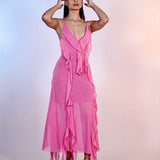 Pink Ruffle Chiffon Dress