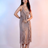 Brown Ruffle Chiffon Dress