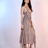 Brown Ruffle Chiffon Dress