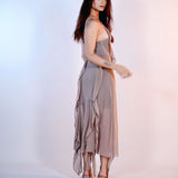 Brown Ruffle Chiffon Dress