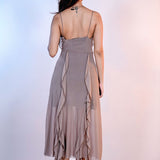 Brown Ruffle Chiffon Dress