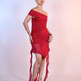 Red Ruffle Mesh Dress