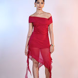 Red Ruffle Mesh Dress