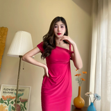 Hot Pink Twist Shoulder Dress
