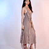 Brown Ruffle Chiffon Dress
