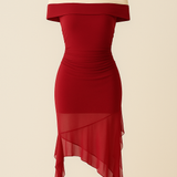 Red Ruffle Mesh Dress