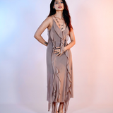 Brown Ruffle Chiffon Dress