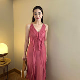 Rose Gold Ruffle Chiffon Dress