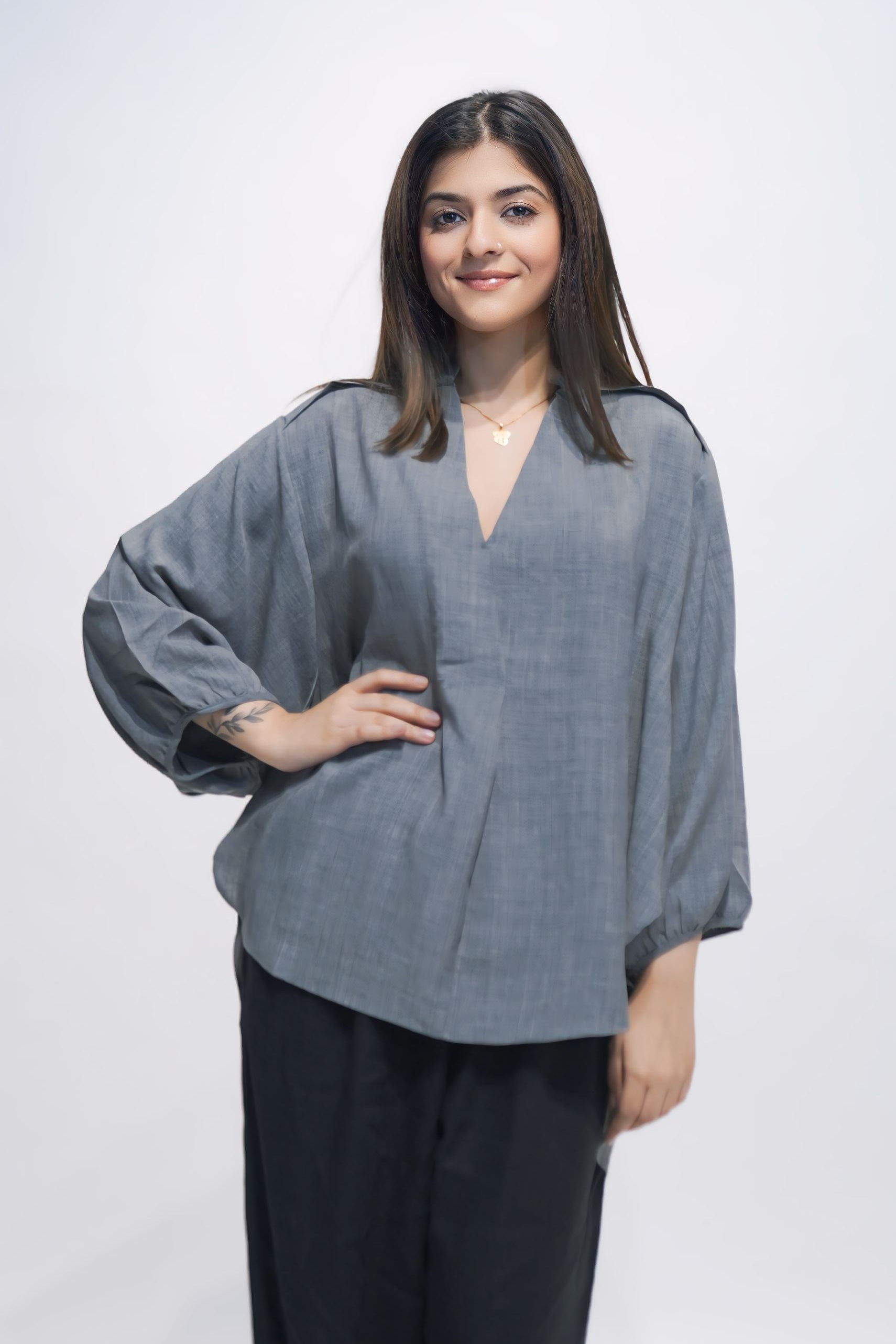 Grey Cotton Blend Top