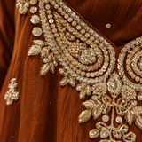 Rust Pearl Embroidered Chinon Kurta Palazzo Set with Dupatta