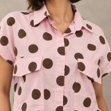 Blush Pink Polka Dot Boxy Crop Shirt