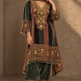 Green Rust Colorblock Embroidered Crepe Kurta Palazzo Set with Dupatta