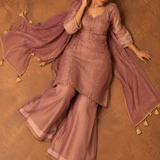 Mauve Embroidered Kurta Set with Farshi Salwar
