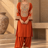 Rust Orange Gota Embroidered Kurta Patiala Set
