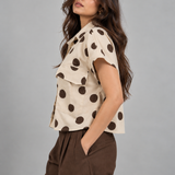 Cream Polka Dot Boxy Crop Shirt
