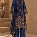 Navy Floral Printed Asymmetric Crepe Kurta Palazzo Set