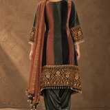 Green Rust Colorblock Embroidered Crepe Kurta Palazzo Set with Dupatta