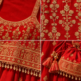 Red Embroidered Camisole Garara Set with Potli
