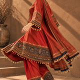 Red Gemstone Embroidered Crepe Kurta Patiala Set with Contrast Border