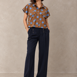 Camel Blue Polka Dot Boxy Crop Shirt