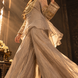 Taupe Mirror Embroidered Silk Tissue Three-Piece Sharara Set