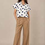 White Navy Polka Dot Boxy Crop Shirt