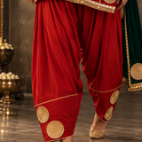 Red Mirror Embroidered Kurta Patiala Set with Green Dupatta