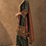 Green Rust Colorblock Embroidered Crepe Kurta Palazzo Set with Dupatta