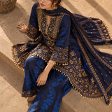Navy Floral Printed Asymmetric Crepe Kurta Palazzo Set