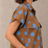 Camel Blue Polka Dot Boxy Crop Shirt