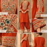 Rust Orange Gota Embroidered Kurta Patiala Set
