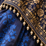Navy Floral Printed Asymmetric Crepe Kurta Palazzo Set
