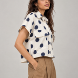 White Navy Polka Dot Boxy Crop Shirt