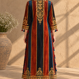 Rust Teal Colorblock Embroidered Crepe Kurta Palazzo Set