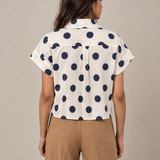 White Navy Polka Dot Boxy Crop Shirt