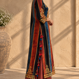 Rust Teal Colorblock Embroidered Crepe Kurta Palazzo Set