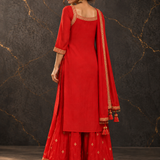 Red Embroidered Camisole Garara Set with Potli