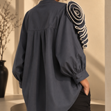 Charcoal Spiral Ruffle Blouse