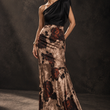 Bronze Rose Print Satin Maxi Skirt