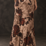 Bronze Rose Print Satin Maxi Skirt