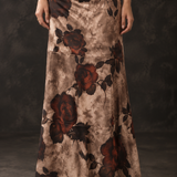 Bronze Rose Print Satin Maxi Skirt