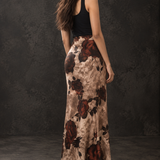 Bronze Rose Print Satin Maxi Skirt