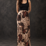 Bronze Rose Print Satin Maxi Skirt