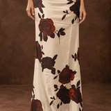 Ivory Rose Print Satin Maxi Skirt