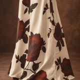 Ivory Rose Print Satin Maxi Skirt