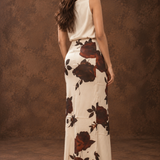 Ivory Rose Print Satin Maxi Skirt