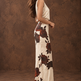 Ivory Rose Print Satin Maxi Skirt