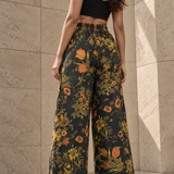 Botanical Print Wide-Leg Pants